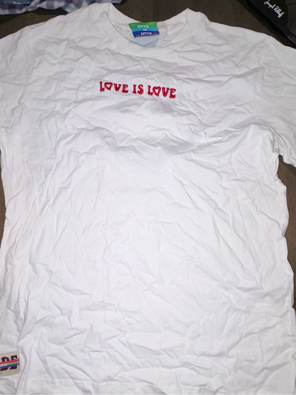 White 'Love Is Love' Short Sleeve Tee - Red Chest Graphic